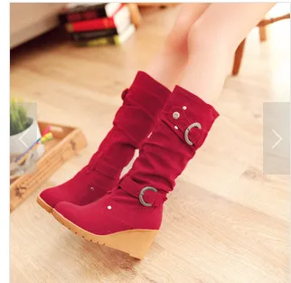 Women 2021 Red Boots Thicken Wedges 