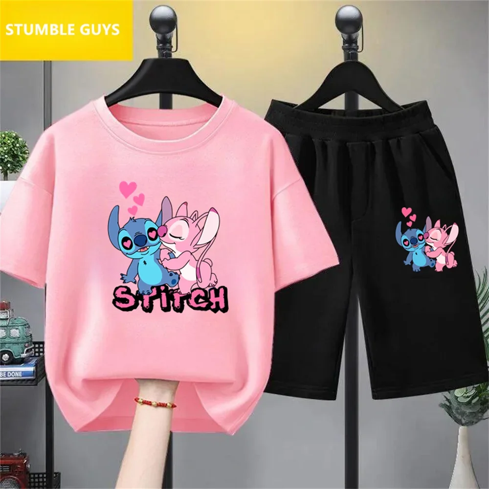 Summer Children Kawaii Stitch T-shirt Girls Stitch T Shirt Disney Stich Anime Cartoons Casual Clothes Kid Girl Boys Trucksuit-animated-img