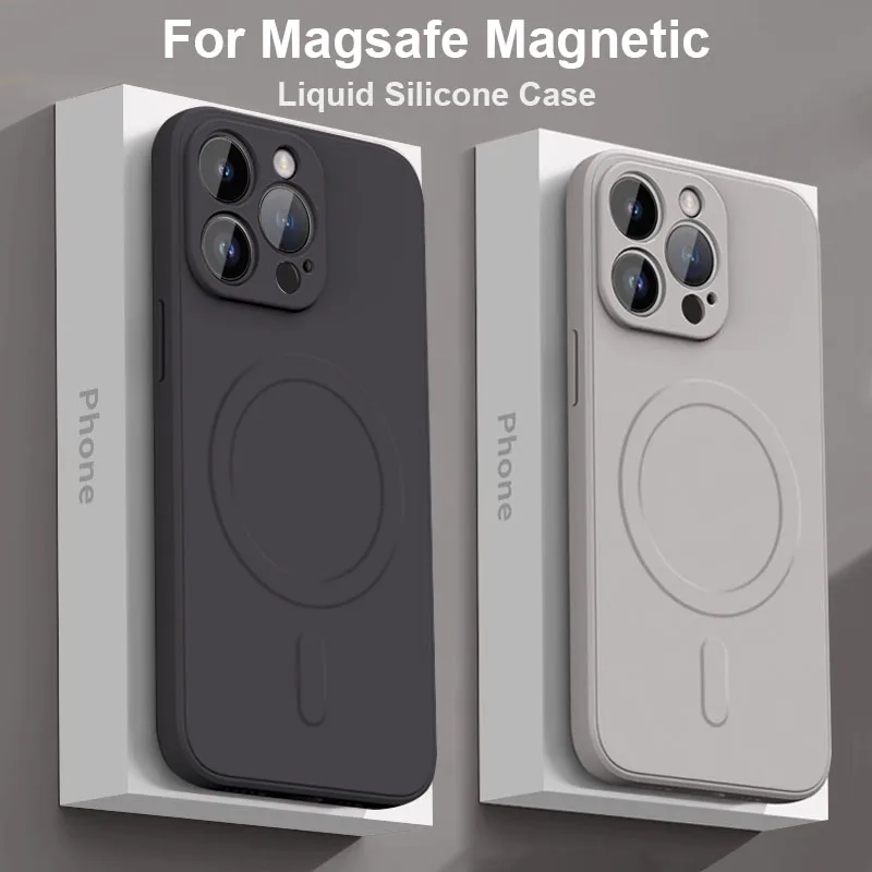 Liquid Silicone For Magsafe Wireless Charge Magnetic Case for iPhone 15 14 13 12 Mini 11Pro Max Plus XR XS Shockproof Soft Cover-animated-img