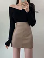 High-waisted Slimming Mini Dress For Women Autumn Winter 2023 New Style Black A- line Bodycon Skirt Anti-exposure Leather Skirt preview-3