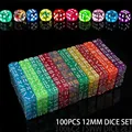 100PCS/Set 12mm D6 Dice, Multicolor Transparent Clear Acrylic, Rounded Edges, for RPG DND, Board Games, and Parties