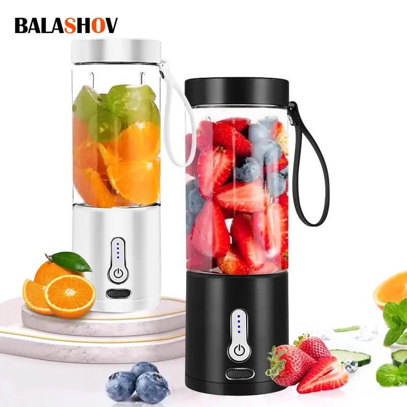 1pc Blue Portable Wireless Blender With 6 Blades, Usb Rechargeable