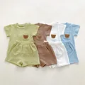 2024 Summer Toddler Short Sleeve Clothes Sets Mother Kids Casual Boys Girls Bear Patterned T-shirt+Shorts Suit Tracksuit Outfits