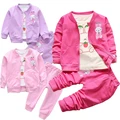 Cute Sport Tracksuits Baby Girls Long Sleeve Coat+T-shirt+Pants 3PCS Suits Toddler Children Rabbit Printed Clothing 1-5 Years