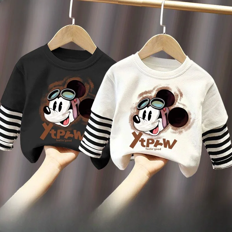 2024 Spring Autumn New Long Sleeved Top for Boys Children's O Neck Pullovers Disney Cute Mickey Print Kids Cotton  Sweatshirts-animated-img