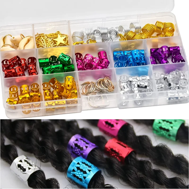 100Pcs Dreadlocks Beads Hair Braid Rings Clips Dread Locks Hair Braiding Metal Cuffs Hair Rings Decoration Accessories Jewelry-animated-img