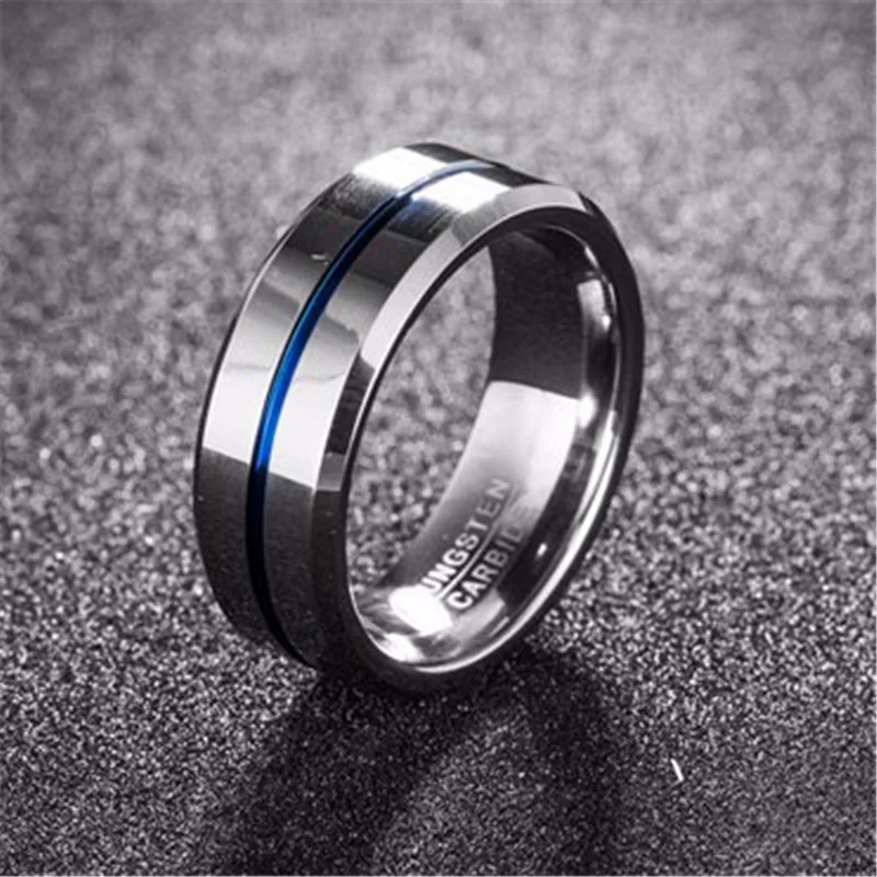 Modyle 2025 New Fashion Thin Blue Line Ring for Men 8MM Wide Stainless Steel Wedding Band Fashionable Jewelry Accessory-animated-img