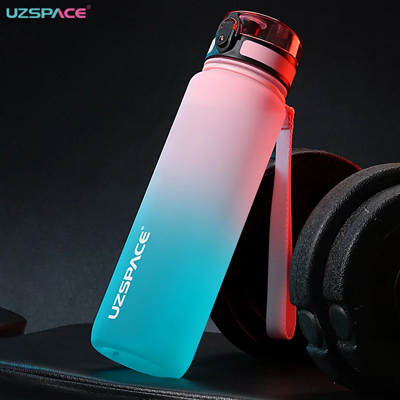 UZSPACE 1000ml Sport Water Bottle With Time Marker Leakproof Dropproof Frosted Tritan Cup For Outdoor Travel School Gym BPA Free-animated-img