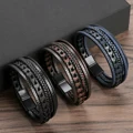 1pc Fashion Accessories MEN'S Multi-layered Vintage Leather Rope Braided Bracelet Alloy Magnetic Buckle Bracelet preview-1