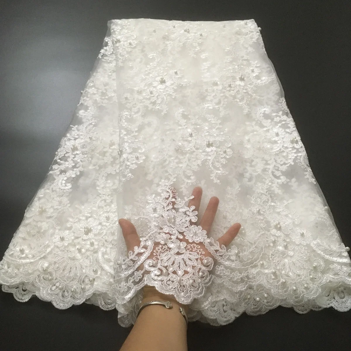 White African Lace Fabric 2024 Embroidered Nigerian Lace Fabric High Quality Cord lace French Tulle Fabric Wedding L-W006A-animated-img