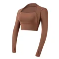 Fitness Chest Cushion Sports Top Women Long Sleeve Shirts Pra Speed Up Short Elegant Dance Yoga Clothes Small Waistband Gym preview-1