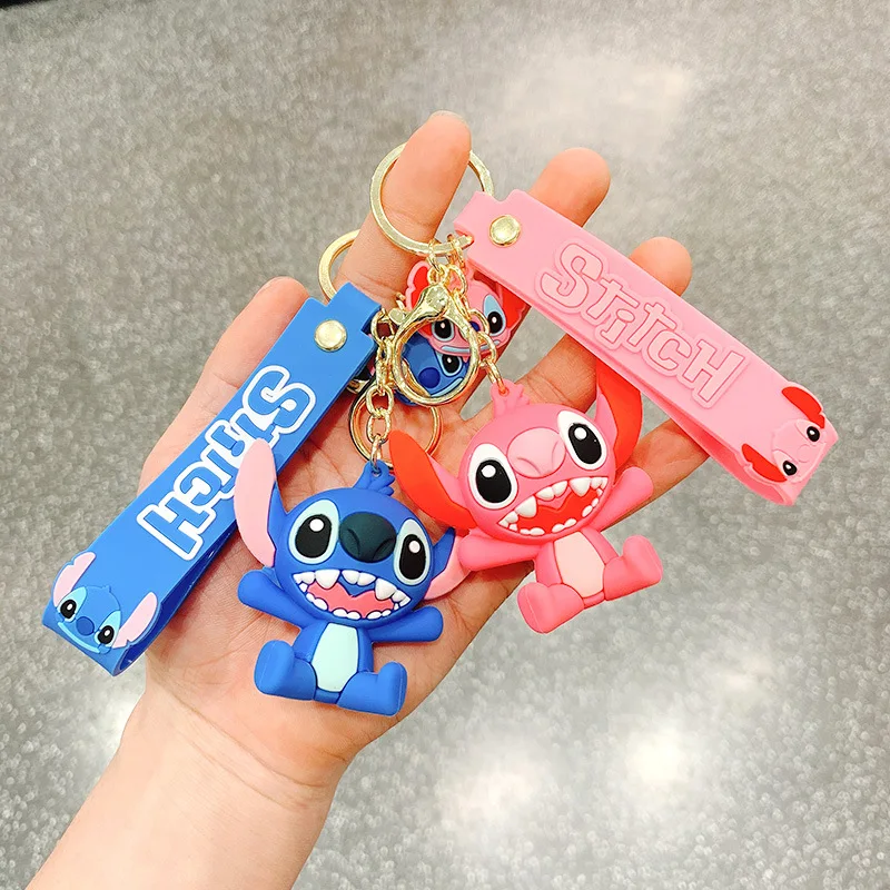 Anime Disney Keychain Kawaii Cartoon Lilo & Stitch Angie Cute Doll Keyring  Ornament Key Chain Car Pendant Decorate Kids Gifts