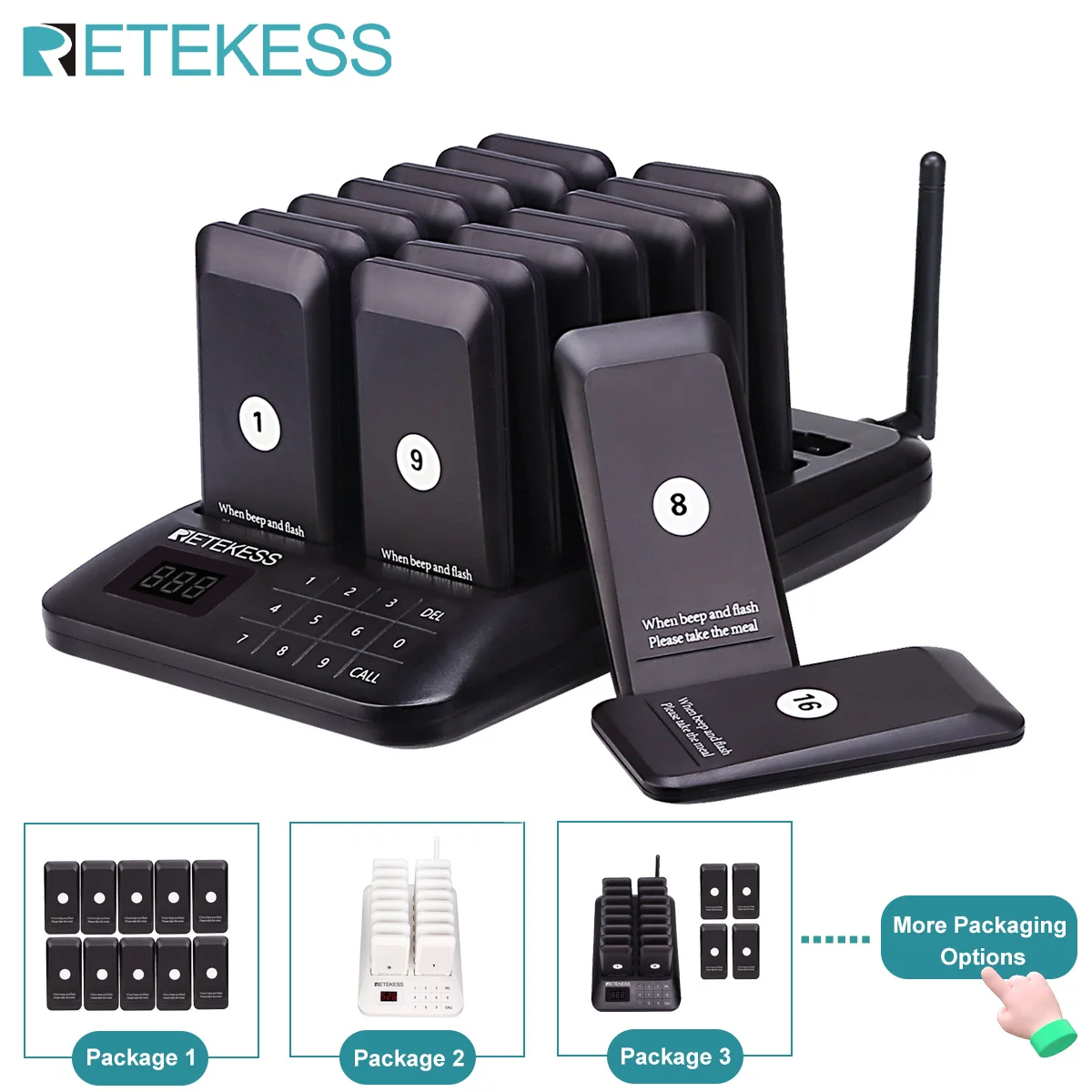 Retekess TD157 restaurant pager wireless calling system coasters buzzer beeper bell receivers for food truck fast food cafe bar-animated-img