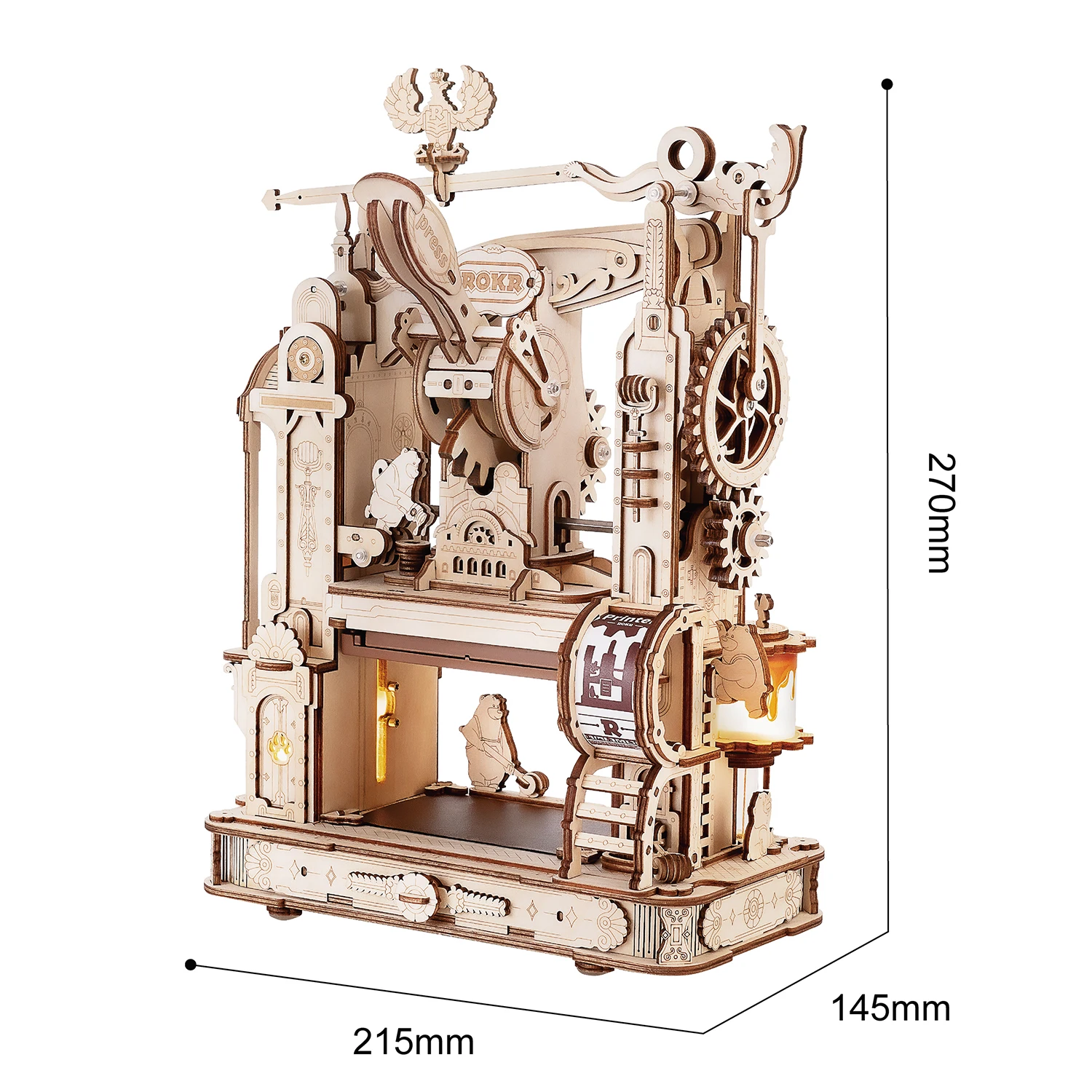 Robotime Rokr 3D Wooden Puzzle Model Kits to Build for Adults Classic Printing Press Mechanical Gears Christmas Birthday Gifts-animated-img