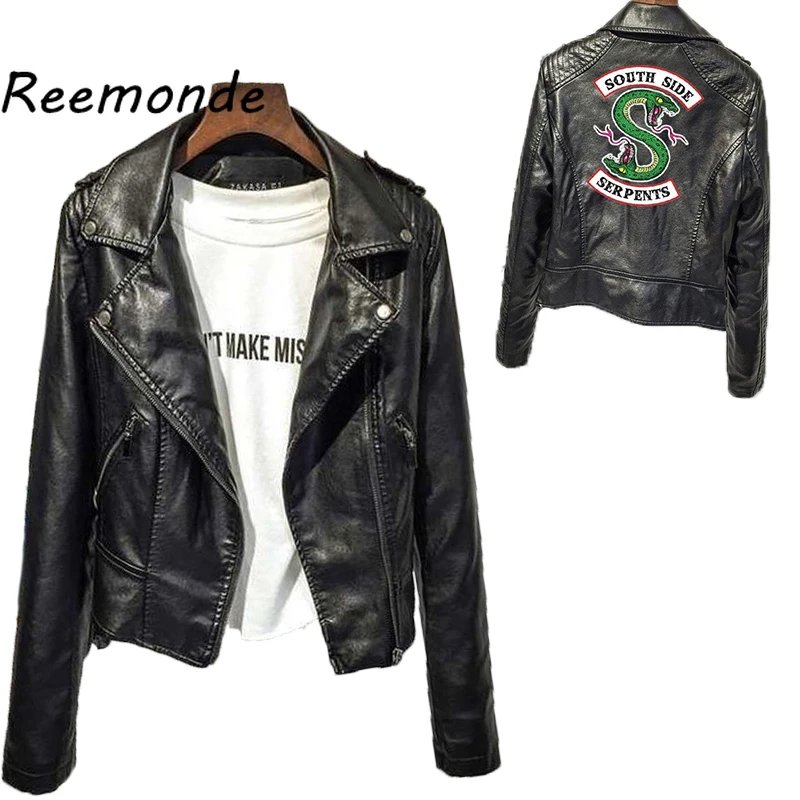 Cumpără & paltoane | Riverdale Women Jacket Coat Serpents Riverdale Southside PU Leather Jackets Serpents Streetwear Outwear Tops