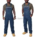 2024 Men's Denim Cargo Trousers Blue Multi Pocket Jumpsuit Solid Summer Fashion Splice Straight Rompers Men Casual Streetwear preview-2