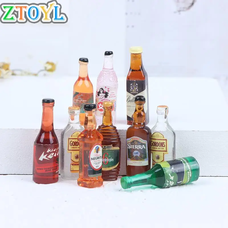 10Pcs 1/12 Mini Resin Dollhouse Miniature Wine Bottles Dolls Drink Simulation Furniture Model Toys Dollhouse Accessories-animated-img