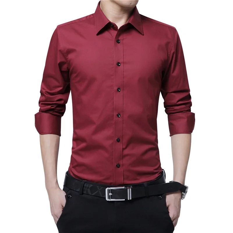 SHOWNO Mens Plus Size Button Up Bird-Embroidery Shirt Solid Long Sleeve Casual Slim Shirt 