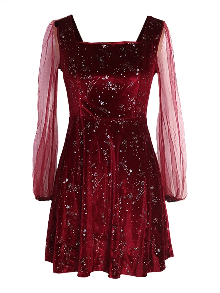2022 New Christmas Dress Sheer Sleeve 