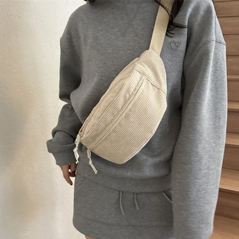 Corduroy Women Waist Bag Canvas Student Shoulder Crossbody Chest Bag 2025 Fanny Pack Fashion Phone Banana Female Bum Belt Bags-animated-img