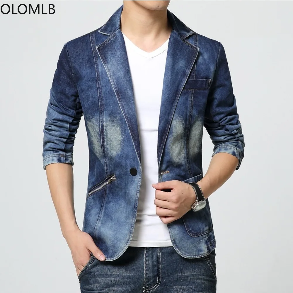 Mens Denim Jeans Lapel Collar 