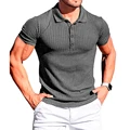 Men Button Slim Knitted T-shirts Summer Casual Short Sleeve Slim Solid Color Knitwear Pullover Tee Shirt Tops BSD-ZT161 preview-3