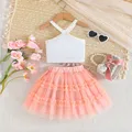 Terno For Kid Girl 4-8 Years old Fashion Croptop and Tulle Skirt Summer Outfit Toddler Infant Clothing Set