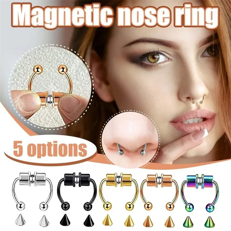 Magnetic Horseshoe Nose Rings, 316L Stainless Steel, Faux Septum Rings, Fake Piercing, Clip on, Hoop Rings, Gift for Women, Girl preview-2