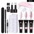 Poly Nail Gel Kit with 6W LED Lamp, All-In-One Set for Manicure, Semi-Permanent Extension Gel and Acrylic French Nails with Tool