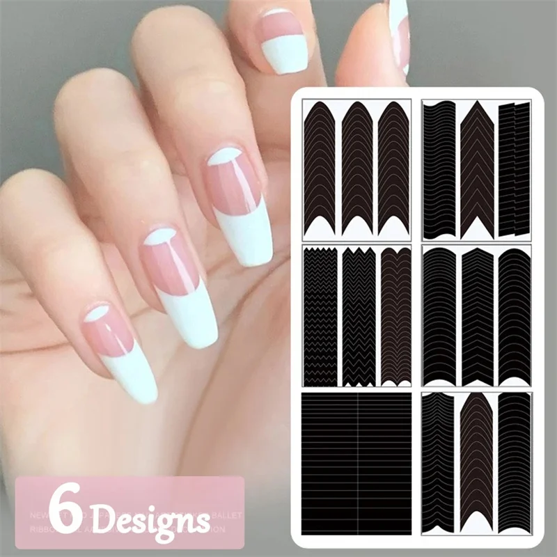 6Pcs French Manicure Strip Nail Forms Fringe Tip Guides Sticker Diy Wavy  Line Nail Art Tips Guides Stickers Stencil Strips Nail Tools Manicure  Strips French Tip Nail Tool