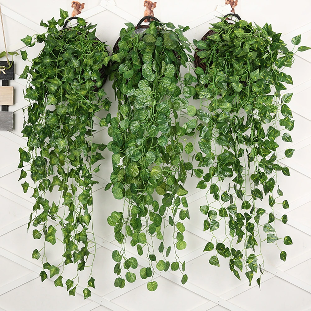 Artificial Plant creeper Green wall hanging Vine Home Garden Decoration rattan Wedding Party DIY Fake Wreath Leaves Ivy-animated-img