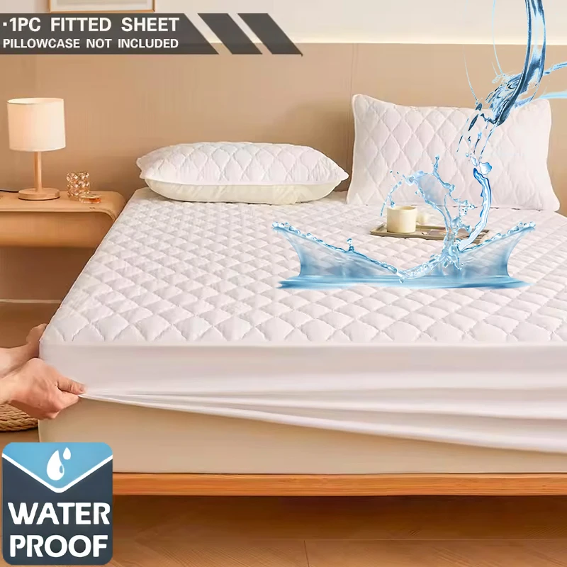 Waterproof Mattress Cover Solid Color Bed Fitted Sheet Mattress Protector Cover Single/Double/Queen/King/140/160 Size-animated-img