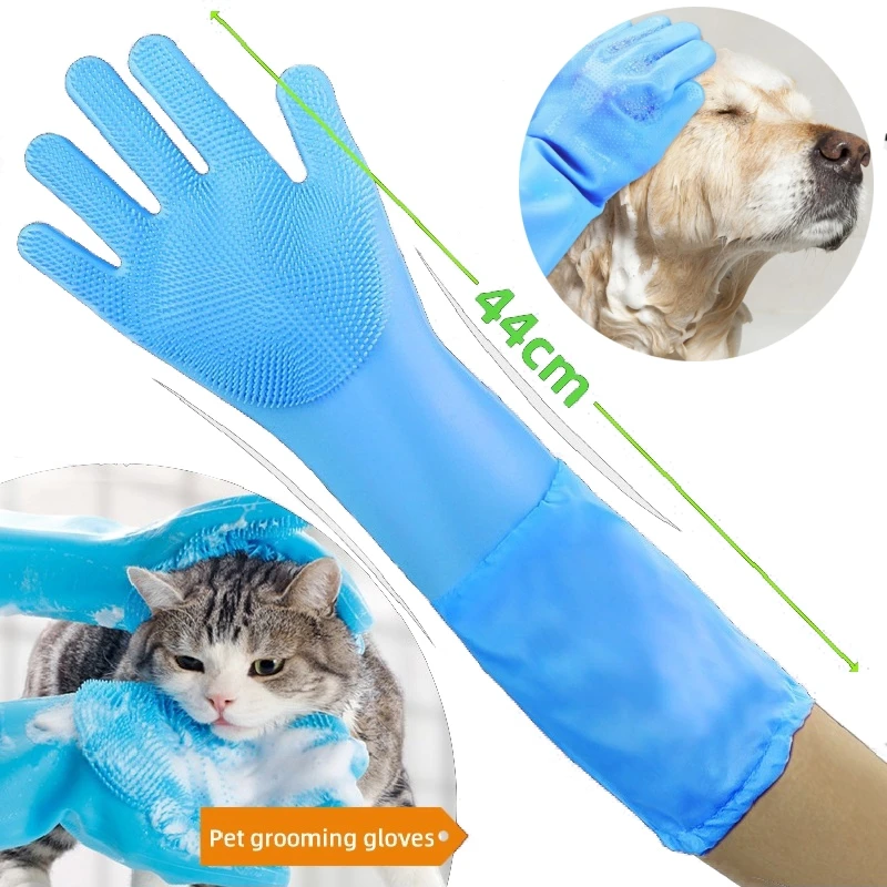 Pet Grooming Cleaning Gloves Dog Cat Bathing Glove Indirect Shampoo Gel Scrubber Clean Soft Silicone Glove Hand Skin Protection-animated-img