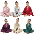 Boys Girls Satin Silk Pajamas Sets for Kids Toddler 2 to 3 4 5 6 7 8 9 10 11 12 13 14 Years Long/Short Sleeved Pink Red Pijamas preview-1