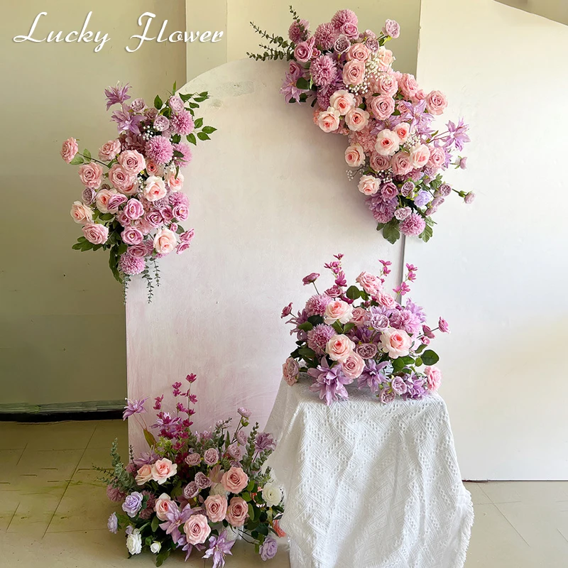 Pink Purple Artificial Flower Row For Wedding Decoration Road Leading Flower Ball Floral Backdrop Arrangement Table Centerpieces-animated-img