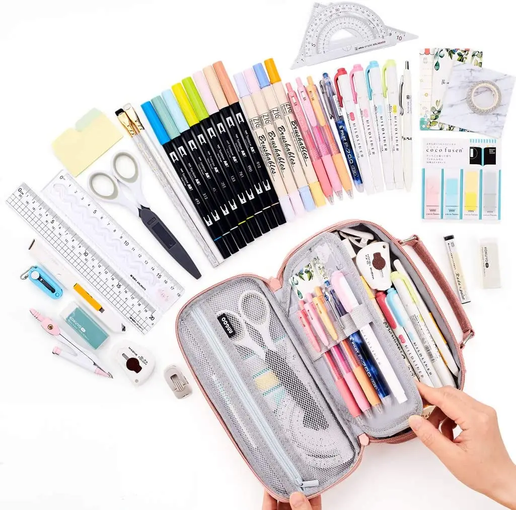 Angoo Pen Bag Pencil Case Two Layer Foldable Stand Phone Holder Storage  Pouch For Stationery Office