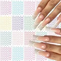 6/18pcs French Manicure Sticker 3D Gradient Color Nails Decals Self-Adhesive Lines Nail Art DIY Moon Shape Stencil Stickers