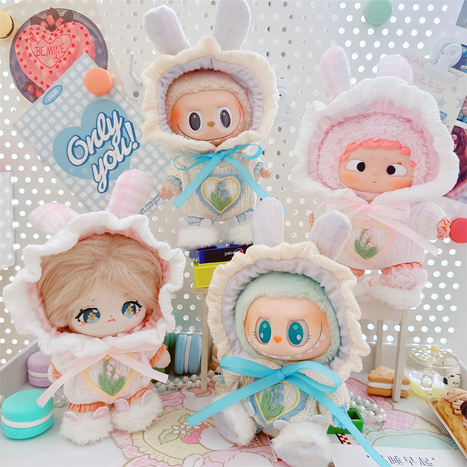 10cm Cute Mini Idol Doll Clothes Kawaii Soft Princess Bunny Suit Plush Doll Accessories Girls Can Changing Clothes Games Gifts-animated-img