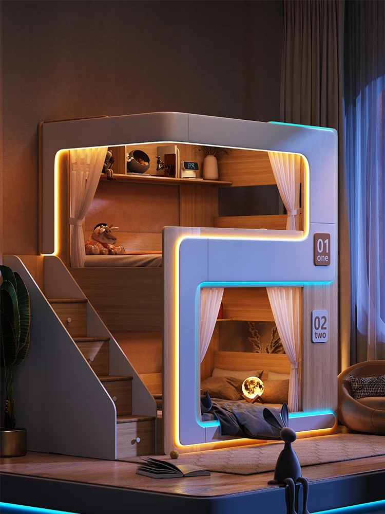 Simple small bunk bed Double children's floating bed high fence does not disturb the high and low child and mother combination b-animated-img