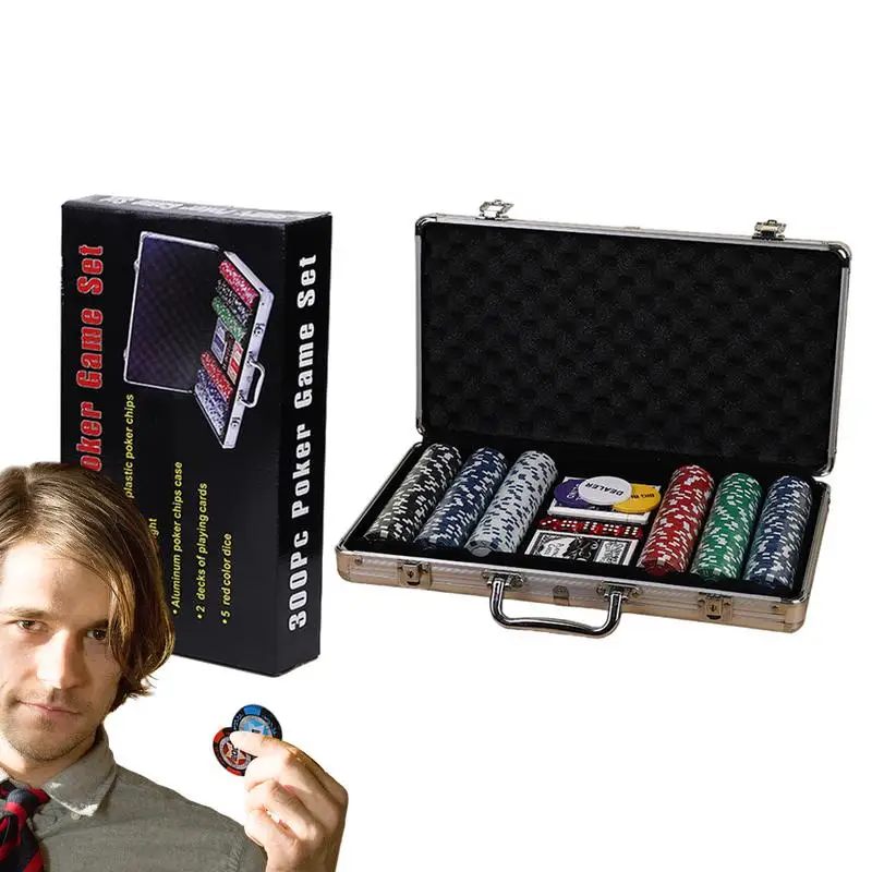 Professional Poker Chip Set For Texas Holdem Blackjack Gambling With Carrying Case Cards Buttons And Dice Style Casino Chips-animated-img