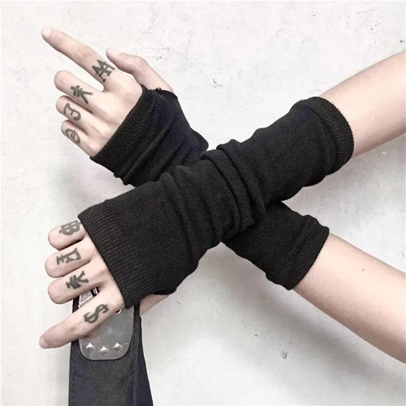 Women Men Gothic Lolita Glove Arm Cover Harajuku Arm Warmers Striped Fingerless Punk Long Wristband Fashion Y2K Girls Gloves-animated-img