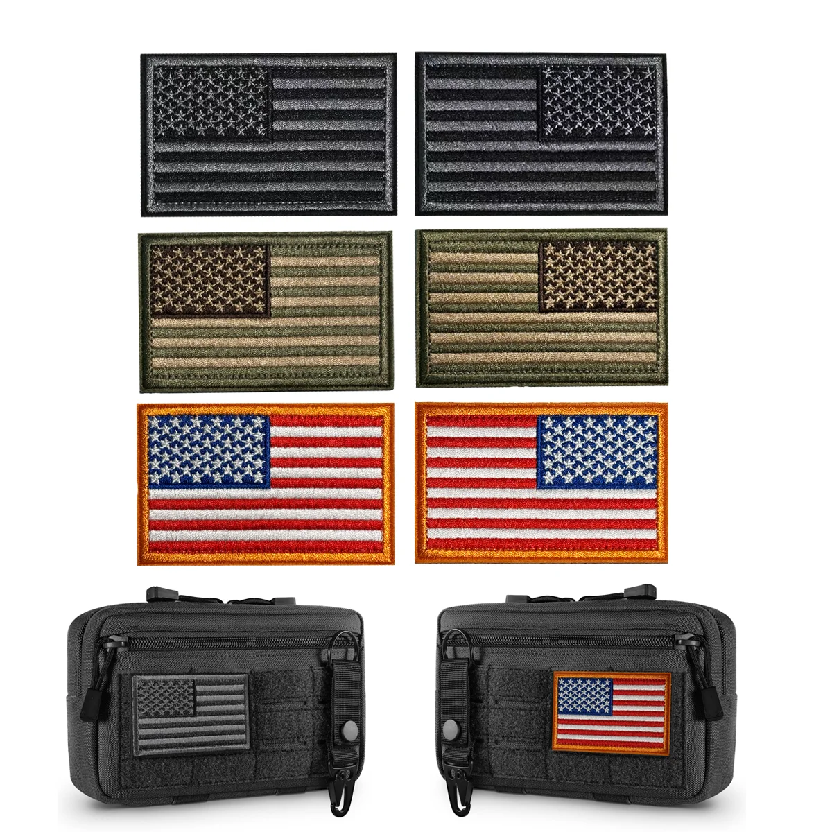 6 PCS USA American Flag Patches, Regular & Reverse, Hook & Loop for Backpacks, Caps, Jackets, 3x2 Inches preview-3