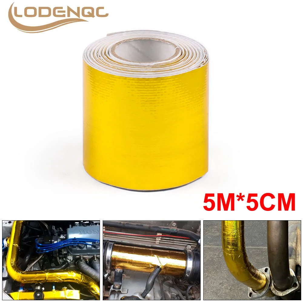 5mx5cm Fiberglass Heat Reflective Tape Gold High Temperature Heat and Sound Shield Wrap Roll Adhesive New Car Accessories-animated-img