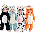 Cartoon Flannel Baby Rompers Blue Fox Dinosaur Penguin Pajamas Cotton Baby Boy Girl Animal Costume Baby Jumpsuit Kigurumi Outfit preview-1