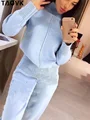 TAOVK Women's Woolen Knitted Suit High Collar Sweater + Pants Loose Style Two-piece Set women's Knitted Costume tracksuit
