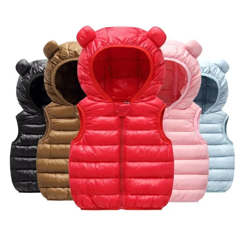 New Baby Boys Girls Warm Down Vest Autumn Winter Cotton Waistcoat With Ears Kids Outerwear Children Clothing Hooded Jacket Vests-animated-img