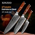Xinzuo 1pcs או 3pcs ערכות סכיני מטבח יפני מזויף פלדת דמשק שף Santoku סכינים נירוסטה ידית עץ סיסם