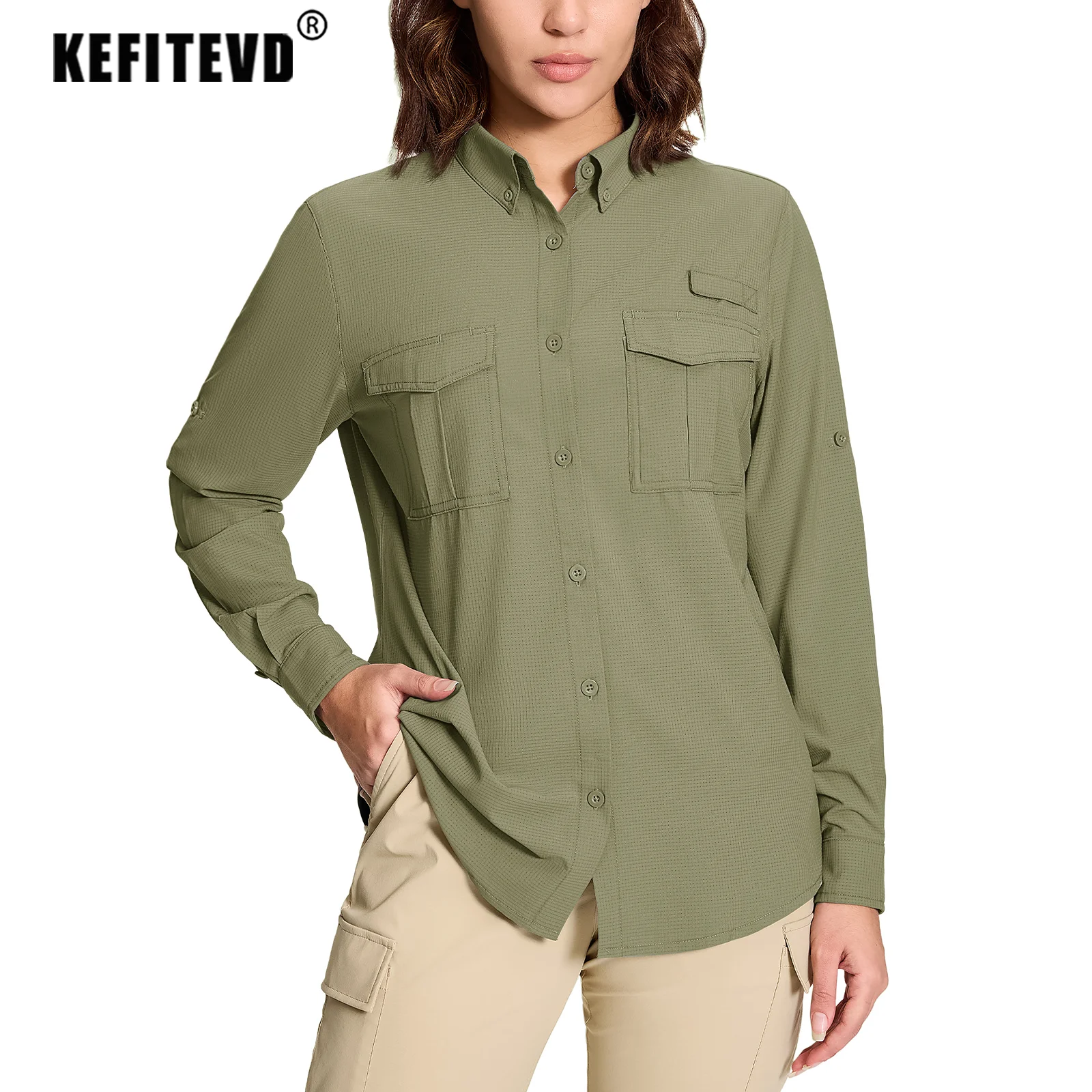 KEFITEVD Women's Quick Dry Breathable Shirts Sun Protection Fishing Lightweight Shirt Soft Outdoor Hiking Athletic Camping Tops-animated-img