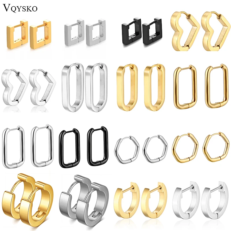 VQYSKO Stainless Steel Special-Shaped Round Earrings Peach Heart Five Corner Oval Square French Simple Earrings For Men And Wome-animated-img