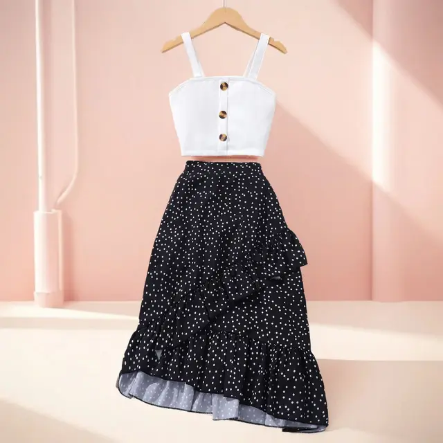 Kids Girls Clothing Set Summer Sleeveless 2 Pcs Set Tops and Long Skirt Solid Color Children Outfits Casual Fashion Girls Suits-animated-img